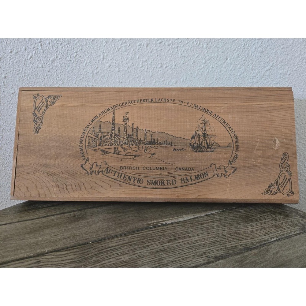 Vintage "Authentic Smoked Salmon" British Columbia Decorative 18" Wooden Box